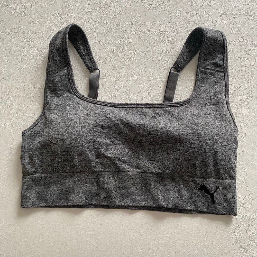 PUMA Gray Seamless Sports Bra Large Padded Stretch Athletic Workout Athleisure